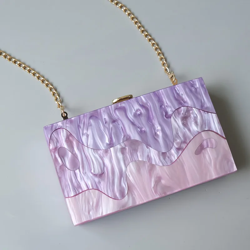 Nieuwe Trendy Tassen Mode Vrouwen Handtassen Luxe Paars Gestreepte Acryl Luxe Party Avondtasje Vrouw Casual Leuke Box Clutch Purse