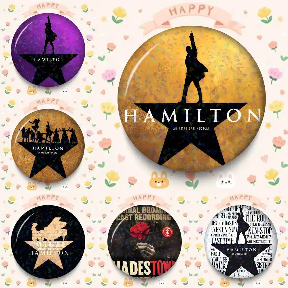 Cartoon Brooches Anime Badge Round Handmade Brooch Lapel Pins Jewelry For Backpack Clothes Gifts American Musical Hamilton