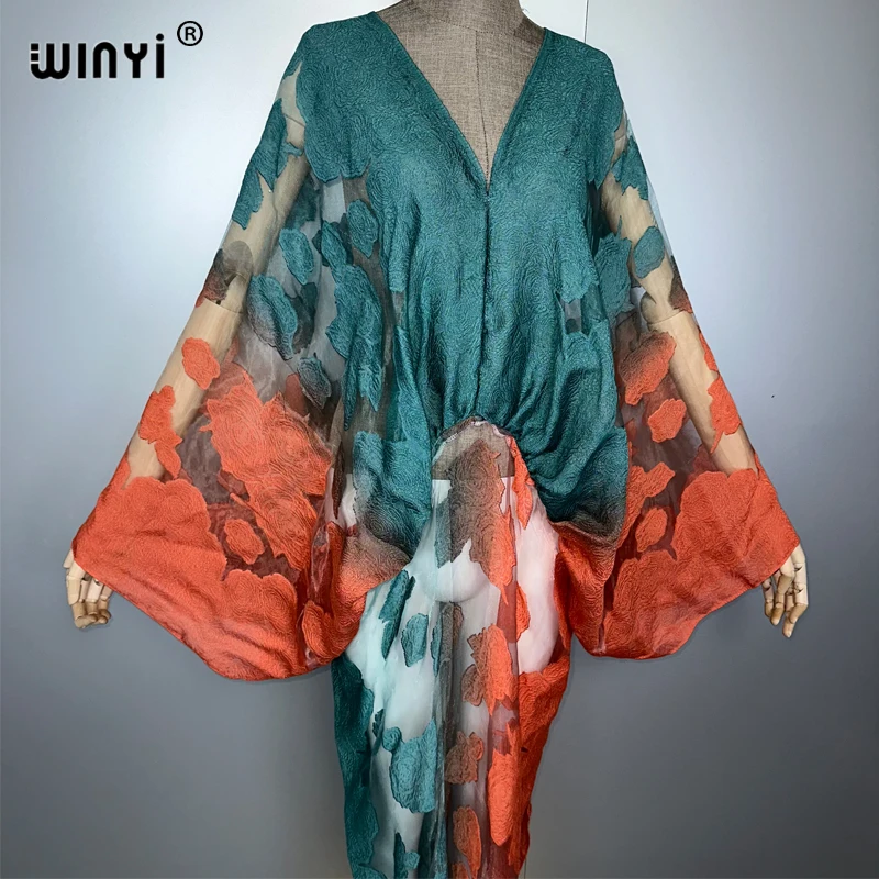 WINYI, moda de verano, vestido sexy con perspectiva, vestido bohemio para mujer, caftán bohemio de África, caftán de playa, pareo de dubai abaya