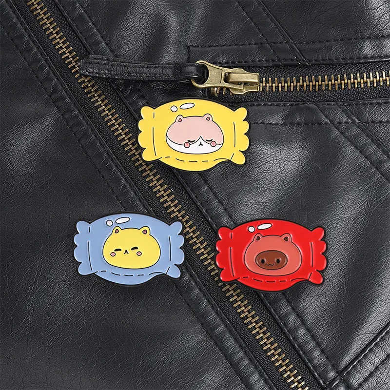 Candy Wrapped Yellow Cat Enamel Pin, Cute Kawaii Animal Brooch In Sweet Wrapper For Kawaii Lovers And Casual Style
