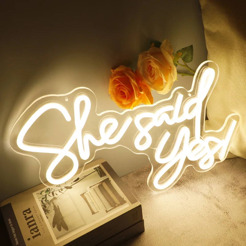 She Said Yes Led Neon Sign Led Luminous Letter Night Light Party Home Room Wedding Marriage Proposal Engagement Wall Decoration