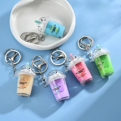 Cat Bubble Tea Pendant Cartoon Milk Tea Pendants Keyrings Fashionable Acrylic Key Rings Jewelry for Backpacks and Phone