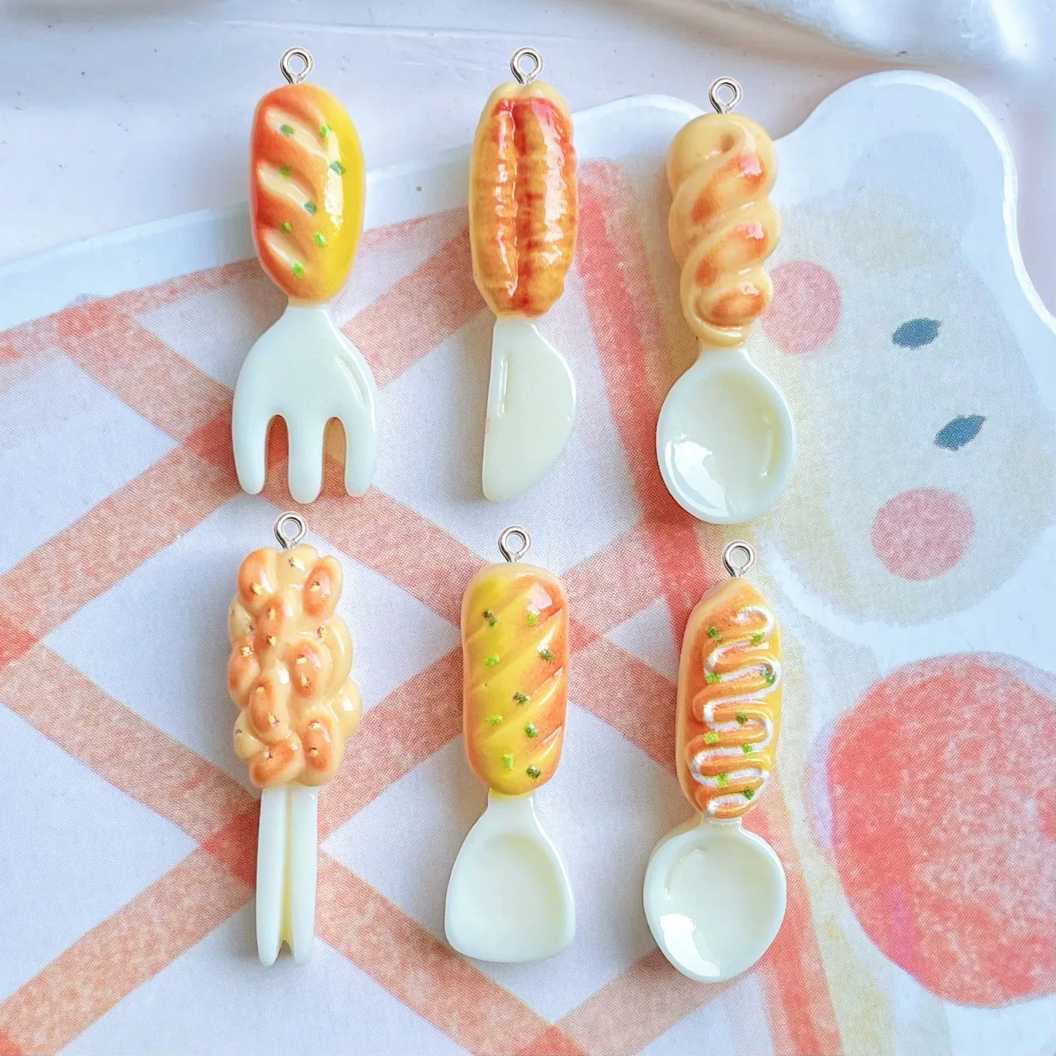 10Pcs Cute Mini Spoon Fork Resin Small Pendant DIY Jewelry Accessories Girl Earrings Keychain Charms Decor Art Materials Hook
