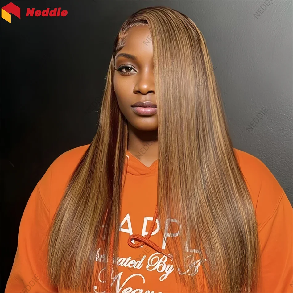 new Highlight Bone Straight Neddie Preplucked 13x6 Long Lace Frontal Brazilian Human Hair Wigs On Sale Clearance For Women Wig