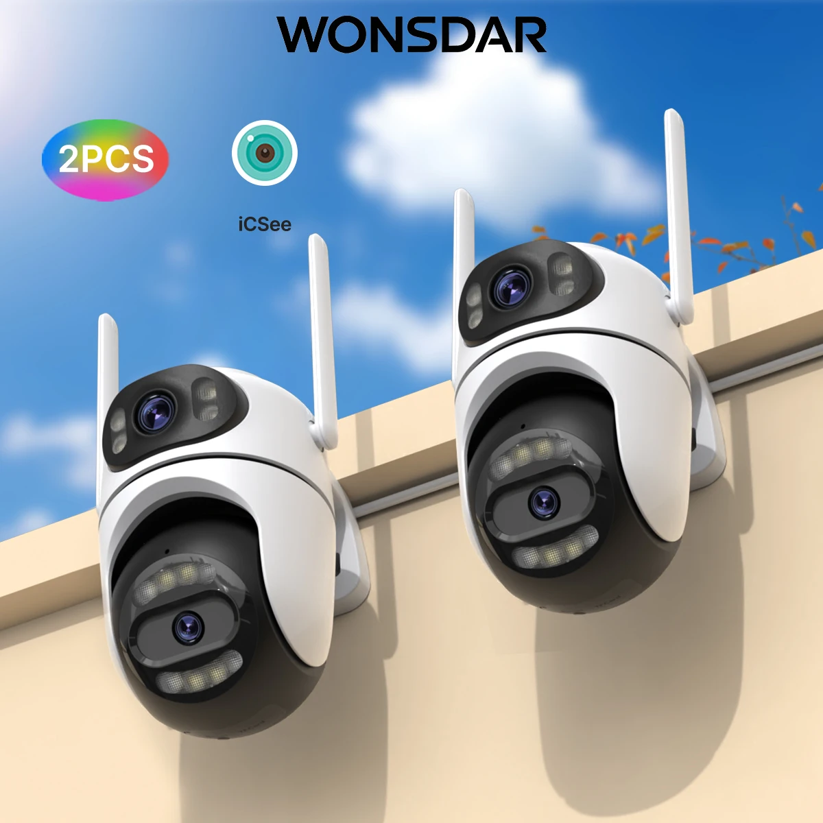 

WONSDAR 2pcs Outdoor IP Camera PTZ WiFi Camera Video Security Surveillance Ai Tracking Outdoor Home Security CCTV Alarm iCsee