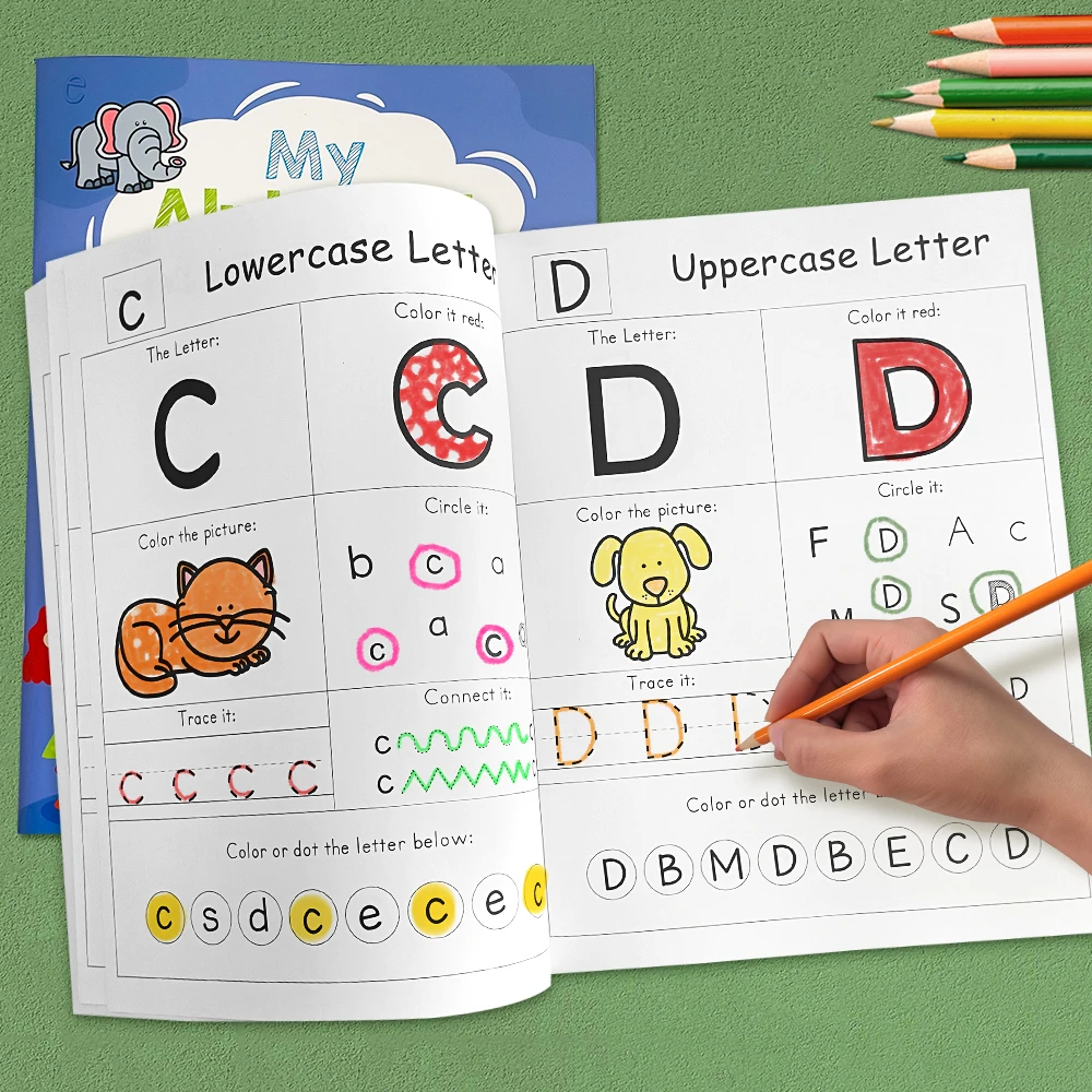 Cahier de pratique phonétique des lettres A-Z de l'alphabet, apprentissage alth, langue anglaise, maternelle, écriture, livre de coloriage Montessori