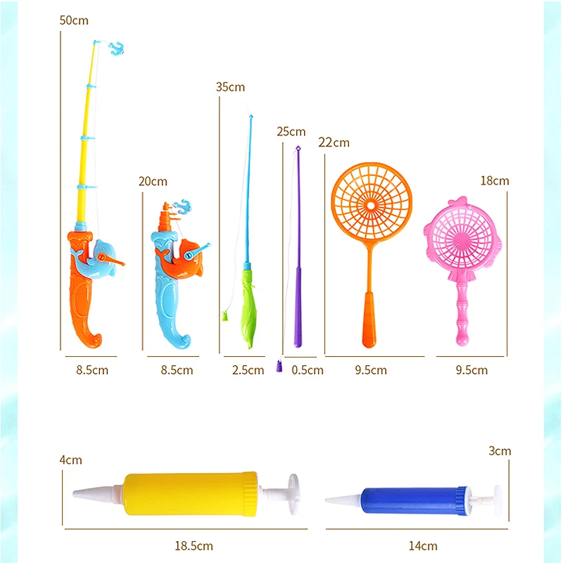 Kids Fishing Toy Set Play Water Toys for Baby Magnetic Rod and Fish with Inflatable Pool Outdoor Sport Puzzle Toys for Children