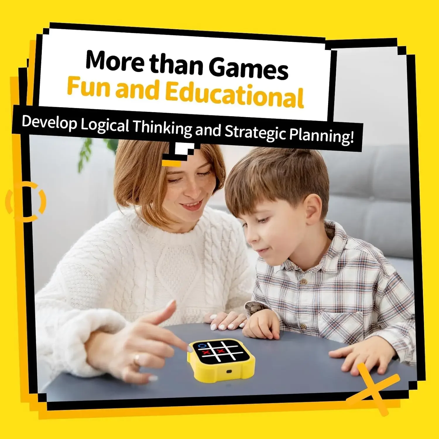 Portable Tic Tac Toe Handheld Game Console, Electronic Puzzle Travel Toy, Memory Training Montessori Gift for All Ages