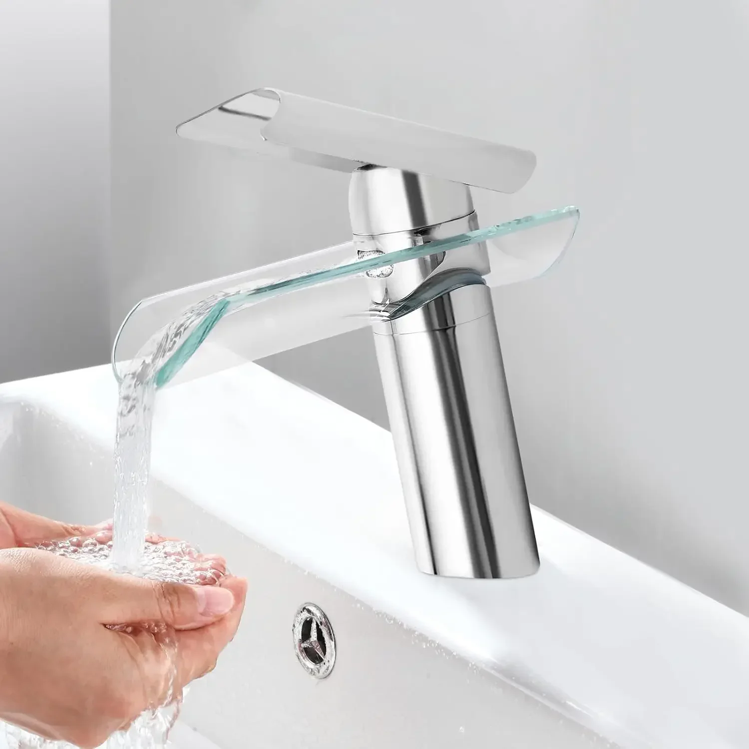 Badezimmer-Wasserfall-Waschtischarmatur aus Messing und Edelstahl, Armaturen für Waschbecken, Badezimmerarmatur, modern, 3/8 Zoll