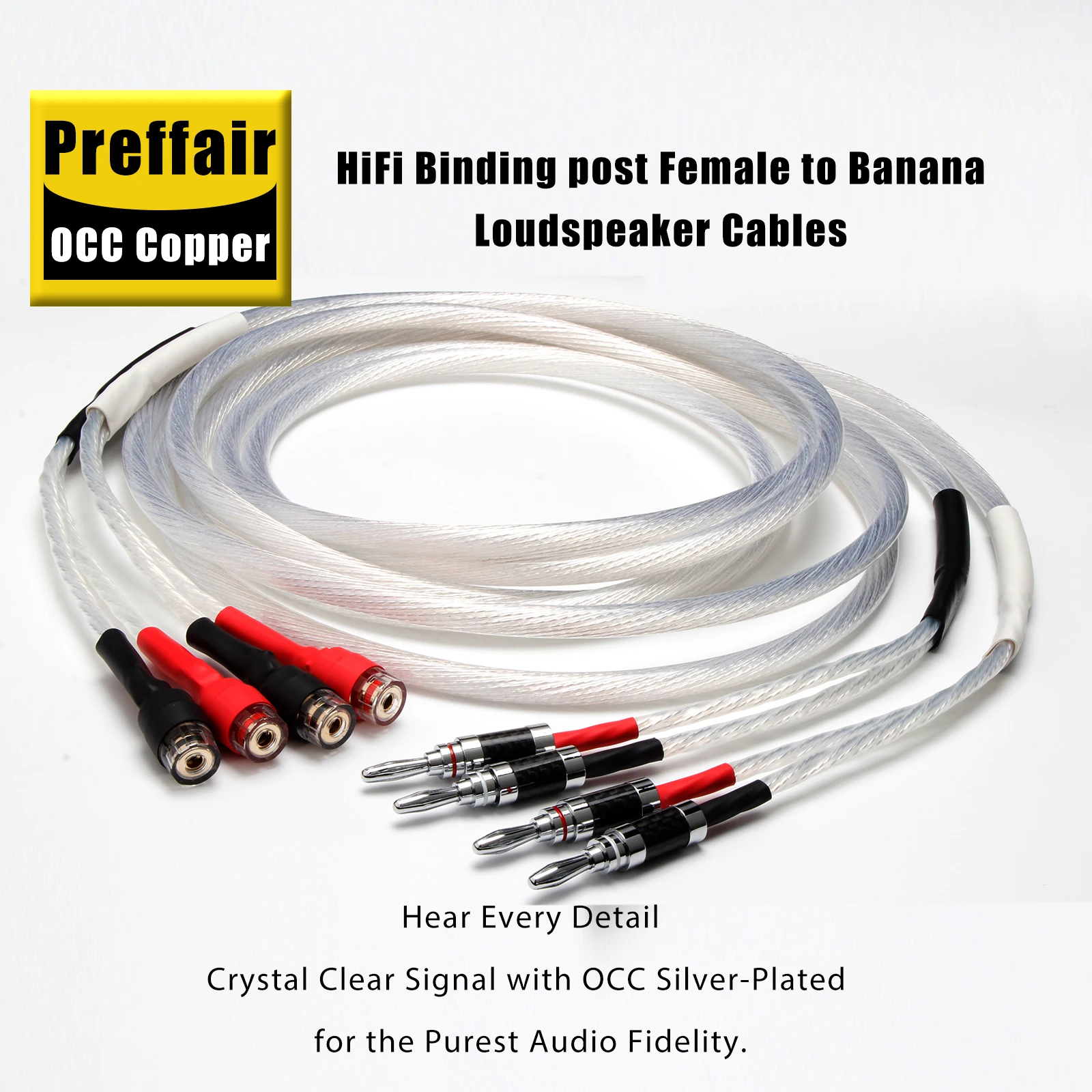Preffair Hi-end Varistrand OCC  Copper Silver Plated Speaker Cable Binding Post to Banana Plug HiFi Audio Loudspeaker Wire