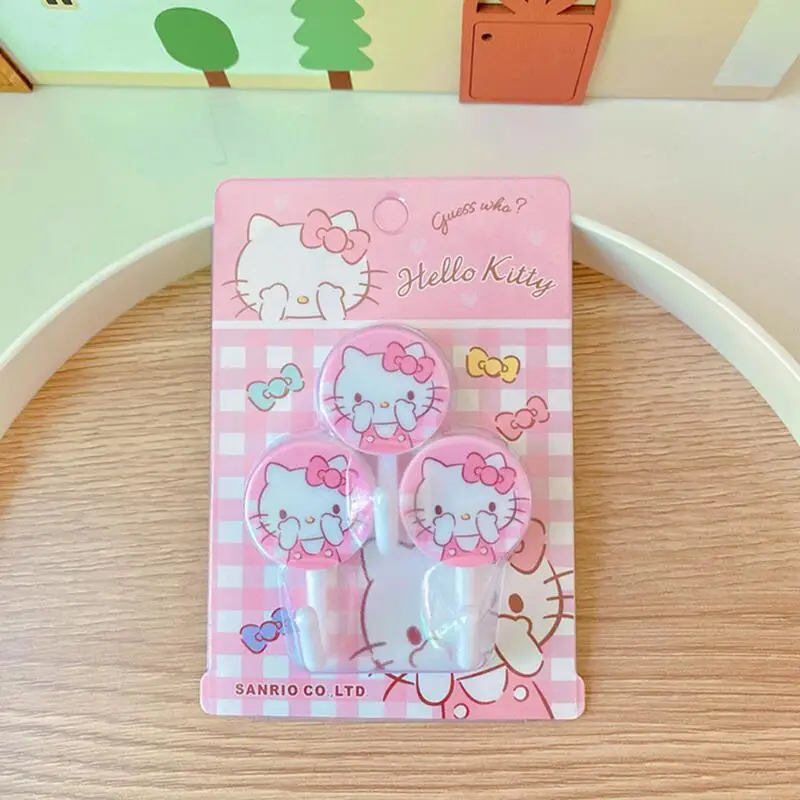 Sanrio Hello Kitty Self Adhesive Wall Hook Strong Without Drilling Coat Bag Bathroom Door Fashion Towel Hanger Hooks Home Gifts