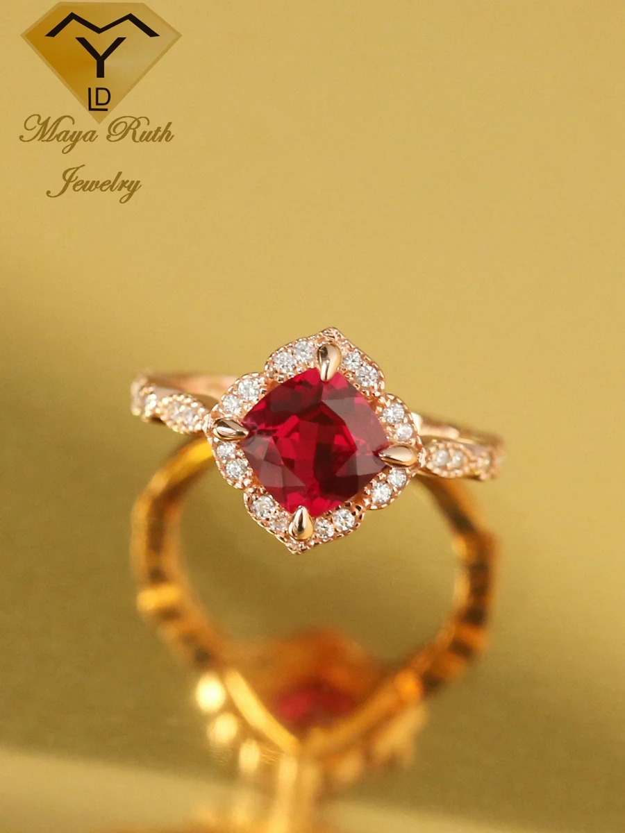 Lab Created Ruby Real 925 Sterling Silver Retro Vintage Aesthetic Ring For Women Rose Gold Plated Unusual Style 2025 Trend New