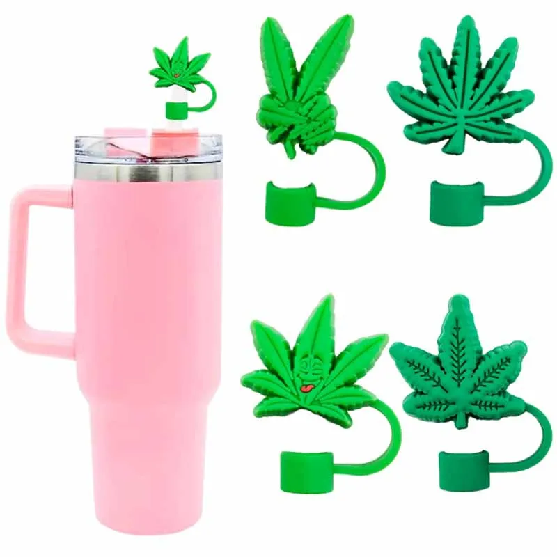 

10mm Silicone Straw Covers Cup Compatible with Stanley 30&40 Oz Tumbler Green Leaves Reusable Dust-Proof Straw Toppers