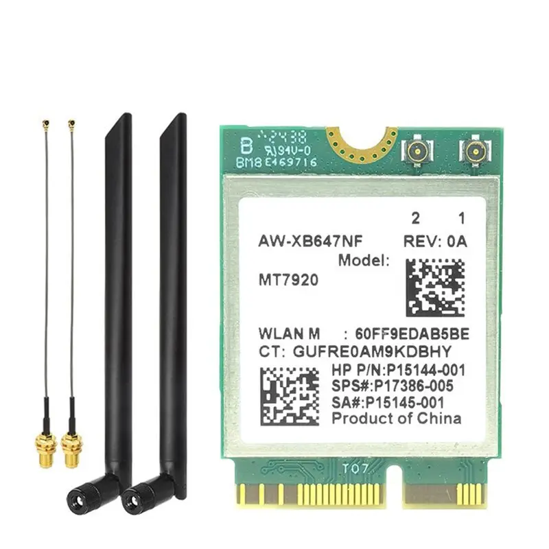 

New!MT7920 WIFI6 Card 1800Mbps Bluetooth5.2 2.4G/5.8G AX1800 M.2 NGFF Wireless Wifi Adapter Card For Win10/Win11 +8DB Antenna