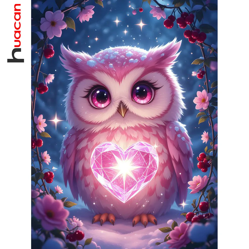 Huacan Diamantmalerei Eule Herz Diamantstickerei Tier Blume Komplettes Set Strass-Bilder