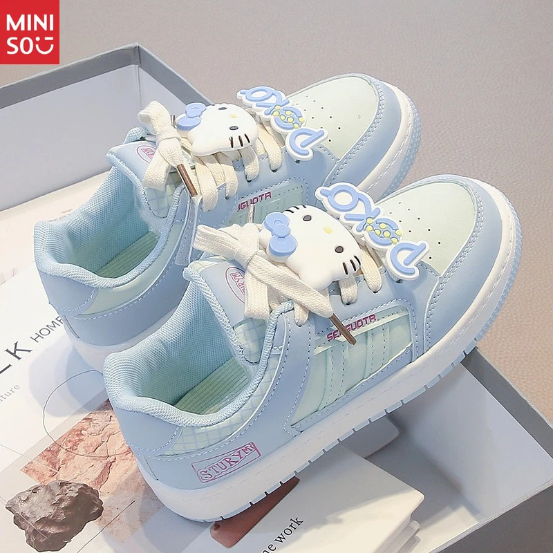 

Miniso 2025 Girls Canvas Shoes, Cartoon Leather Sneakers for Casual Wear & Play