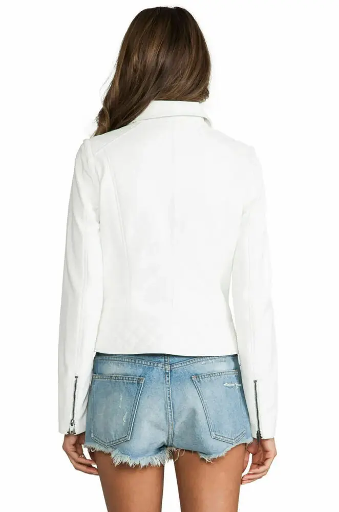 White Leather Jacket for Women Biker Jacket Leather Cropped Coat