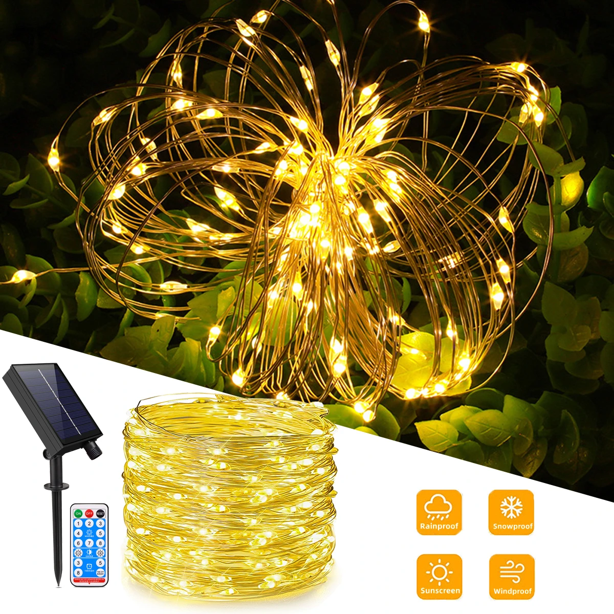 

Солнечная уличная лампа для газона, медная проволока, сказочная гирлянда, пейзажный светильник, водонепроницаемый летний сад, двор, вечеринка, ночное декоративное освещение