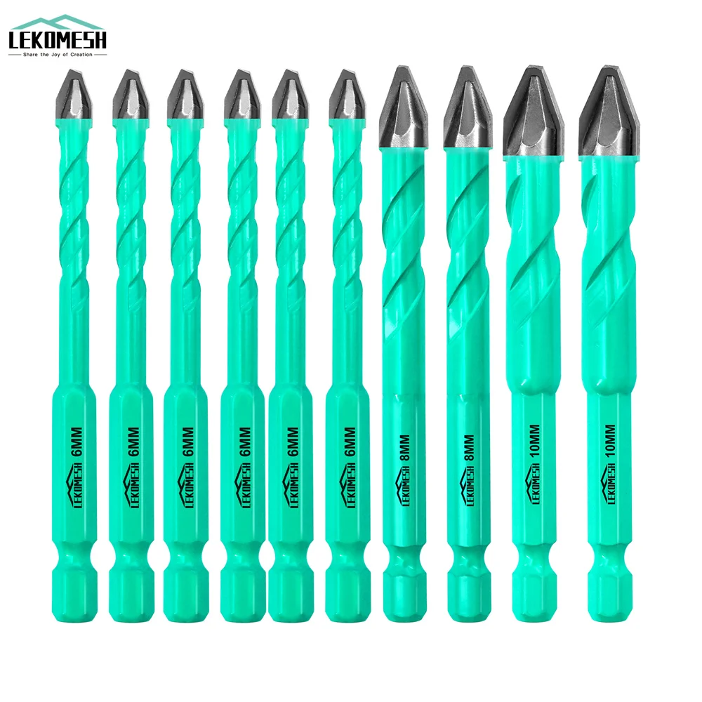 LEKOMESH 10Pcs 6-10mm Drill Bits Set Quick-Release Shank Carbide Tipped Hole Saw For Drilling Wood Masonry Concrete Ceramic Tile — zdjęcie 4
