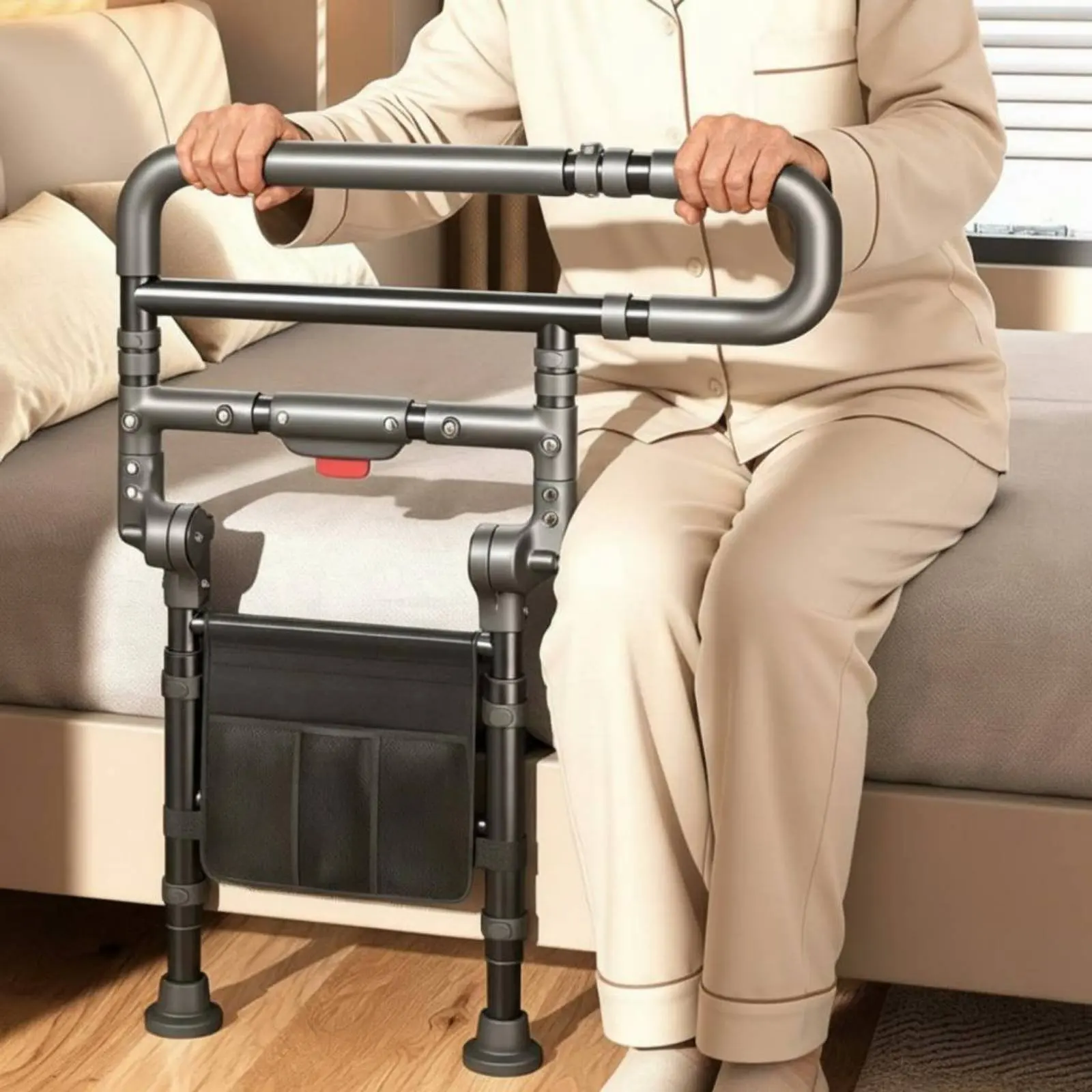 Barra de Seguridad Plegable para Cama con Luz, Barra de Asistencia Ajustable para Cama, Fácil de Instalar, Ayuda para la Vida Diaria, Soporte Estable para Personas Mayores