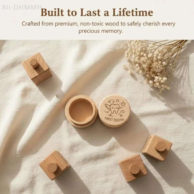 ZLinKJ 1Pcs Unfinished Wood Keepsake For Baby Teeth Hair & Memories Wooden Tooth Fairy Box Home Decor Birthday Gift