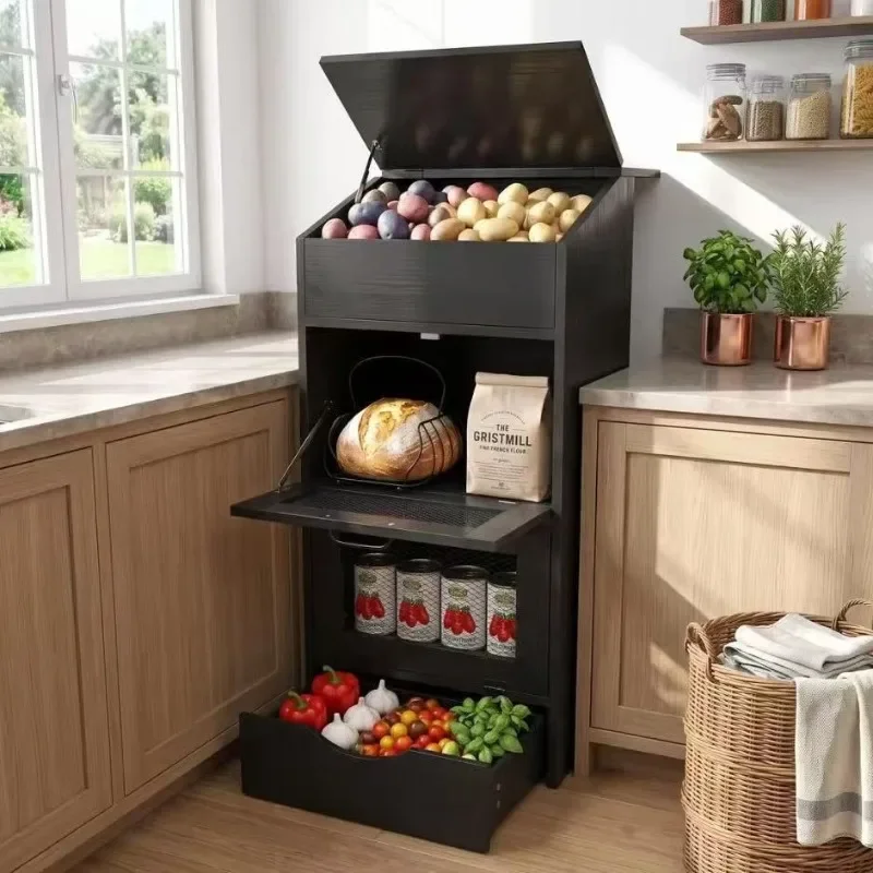 Wooden potato box, onion storage, vegetable box, kitchen corner standing bread box, food sorting storage box