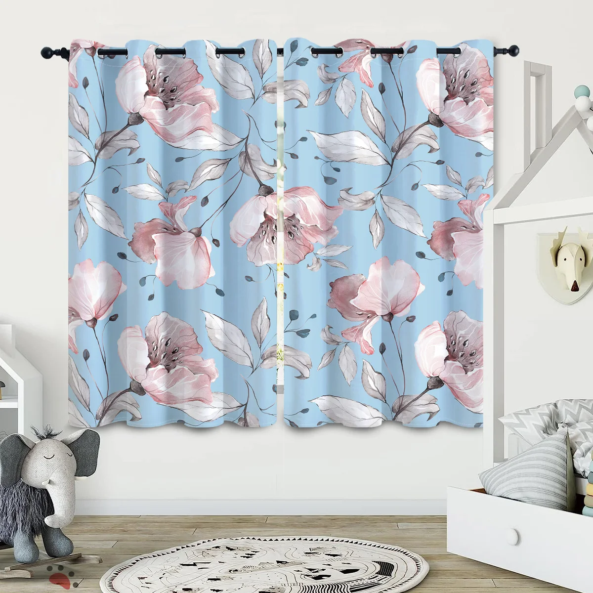 Butterflies, Flowers, Blackout Curtains Thermal Insulated Curtains for Bedroom Living Room Balcony 2PCS Total Privacy Decoration