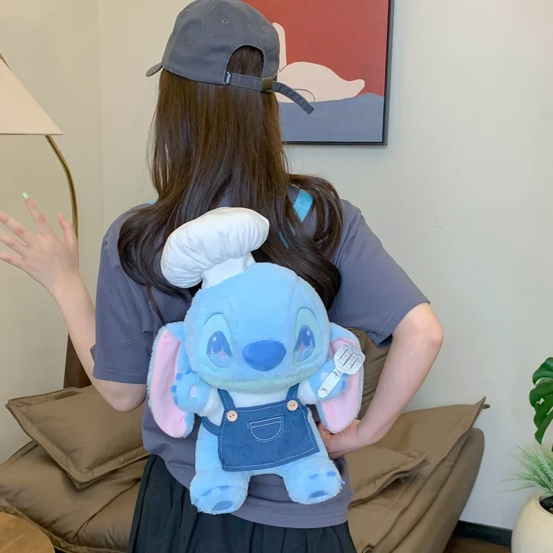 Nueva Mochila de Peluche de Stitch de Disney con Flores de Cerezo, Linda Bolsa de Personajes de Dibujos Animados con Correa, Regalo