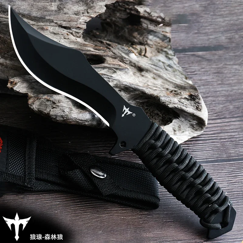 

wolf Small Straight Knife Fruit Knife Portable Outdoor survival knife black handle Camping Hunting Hike collection gifts