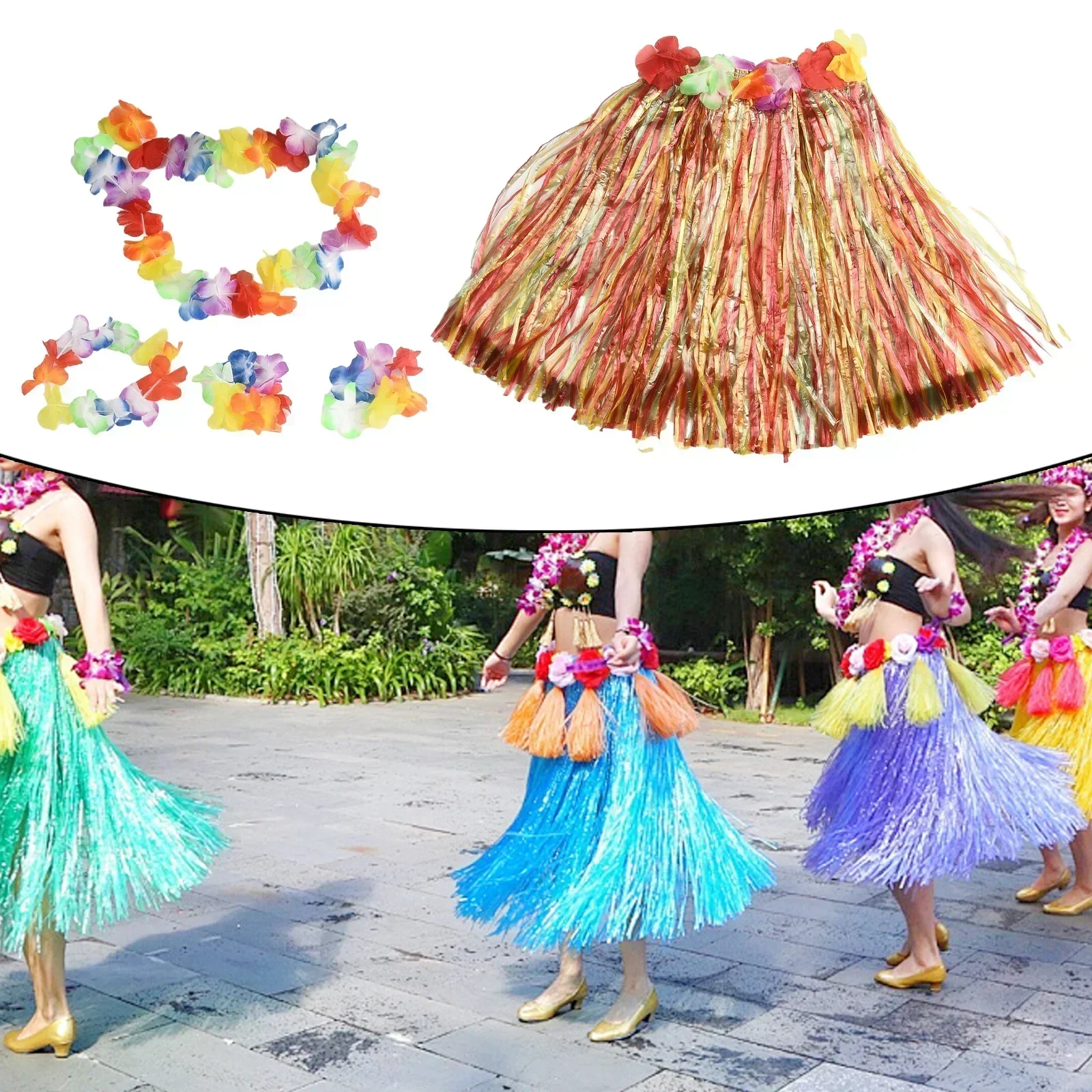 Plastic Fiber Girls Hawaiian Grass Skirts Costume Flowers Hula Skirt 40-80CM Dance Dress Party Hawaii Beach