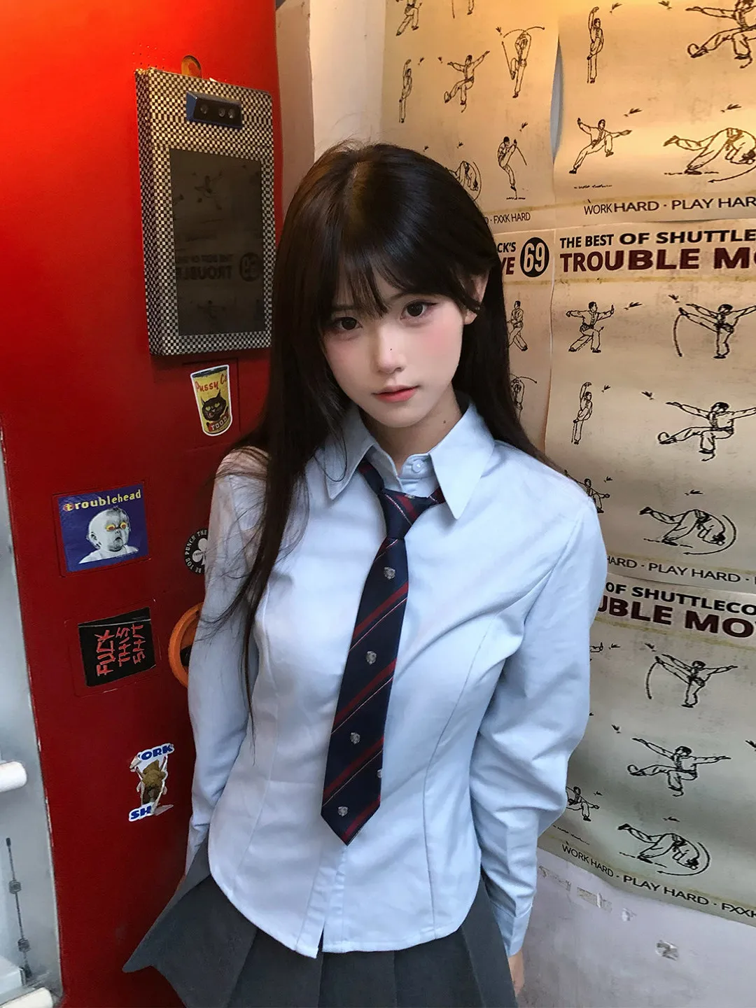 Korean Style College Uniform Shirt Women's Small Size Inner Wear Hot Girl Design Unique Top Slimming Long Sleeve Polyester