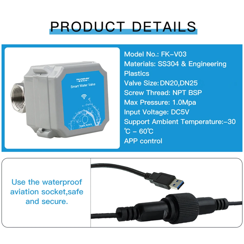DN20 Smart Water Valve 3/4 Inch Smart Water Management System WiFi Remote Control Faucet Timer for Hose, Sprinkler Water Timer,