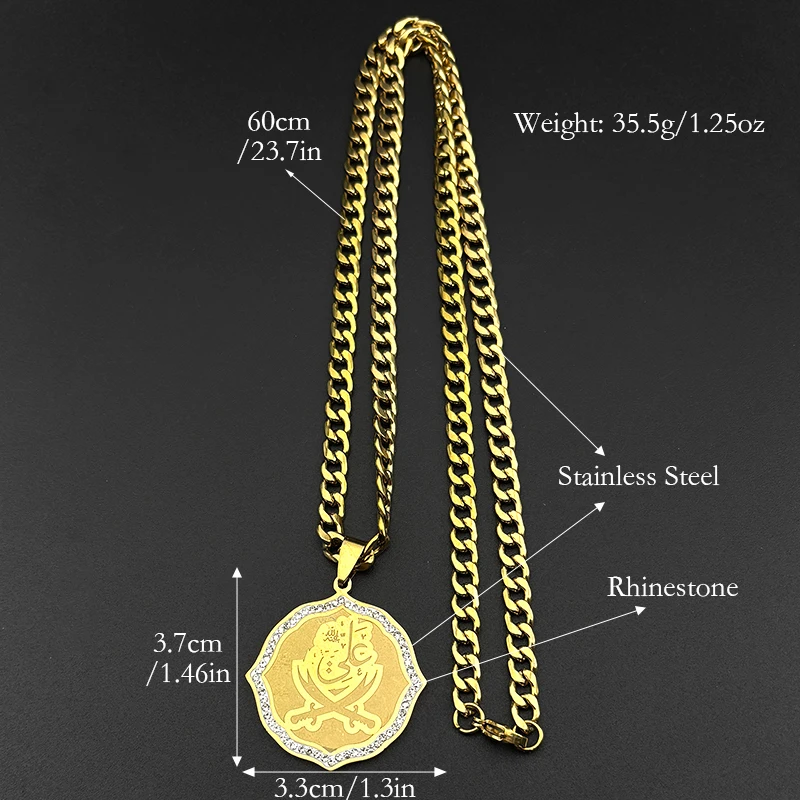 الإمام علي السيف مسلم القرآن الإسلام سكين قلادة قلادة للرجال النساء الفولاذ المقاوم للصدأ العربية ذو الفقار سلسلة القلائد مجوهرات