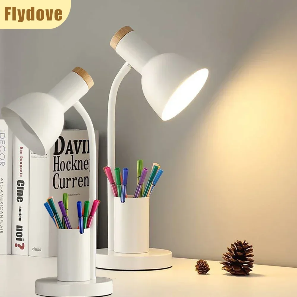 Nordic Ins Style Minimalist Pen Holder Desk Lamp Creative Office Dormitory Bedroom LED Student Eye Protection Reading Desk Lamp