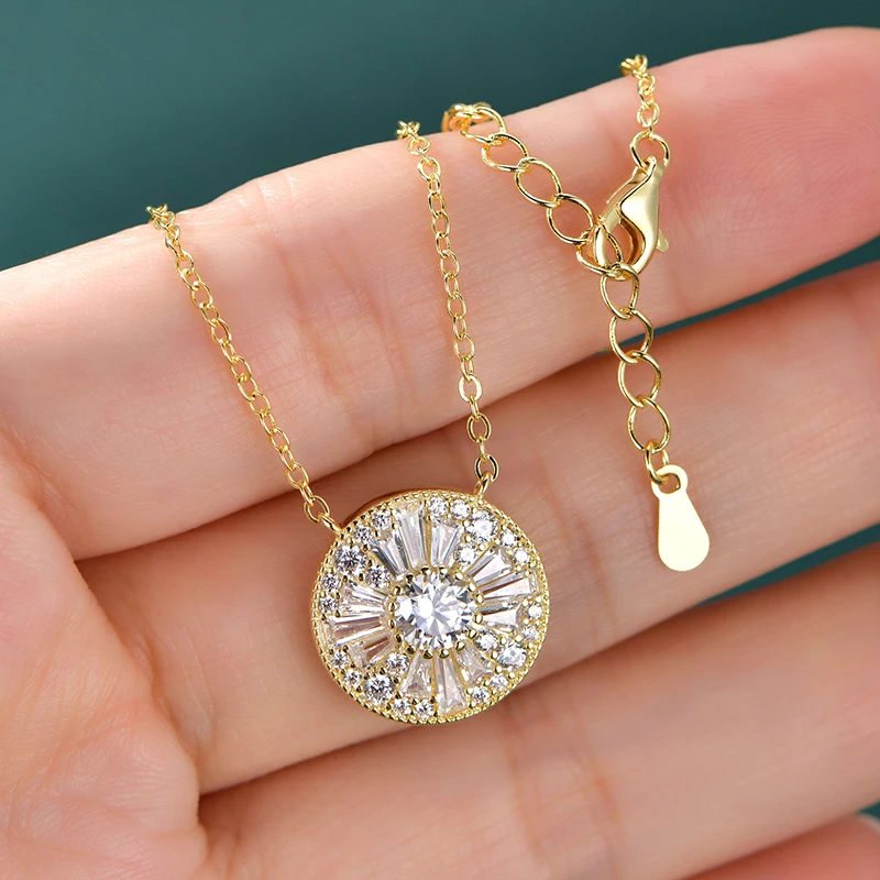 Lnngy Zertifizierte 5mm Moissanit-Diamant-Halskette, Nischen-Luxus-Anhänger in runder Form für Damen, exquisites Geburtstagsgeschenk – Detail 2