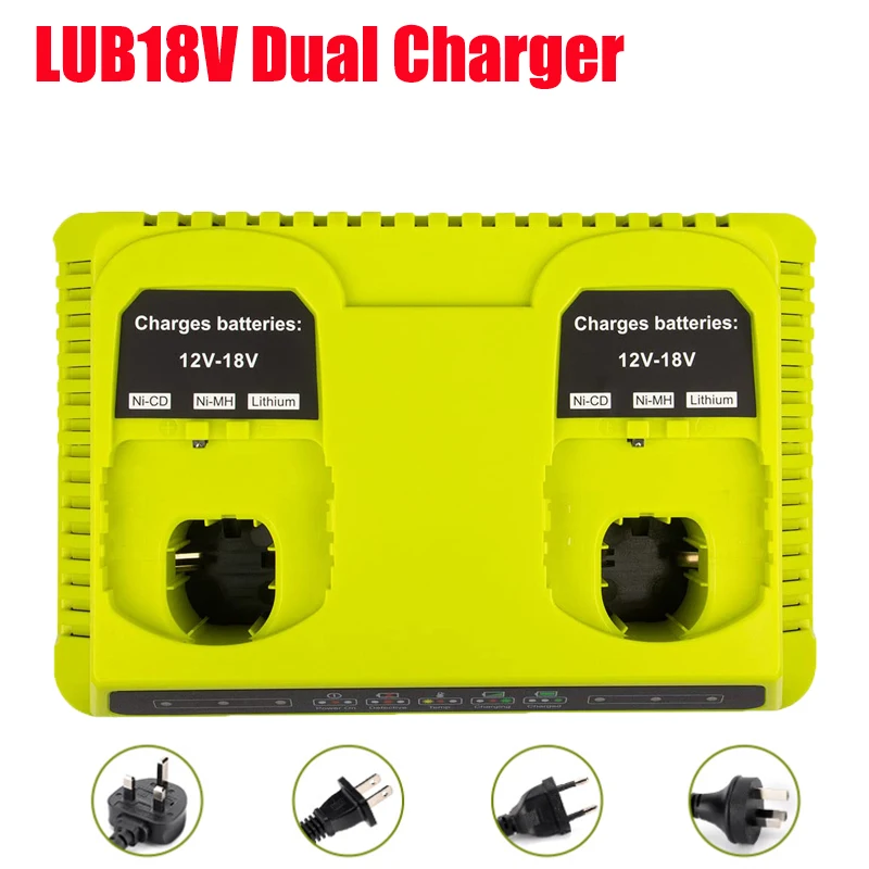 P117 Dual-Port 18V Battery Charger Portable Charging Dock Compatible for RYOBI 18V ONE+ Batteries Lithium Battery Rapid Charger