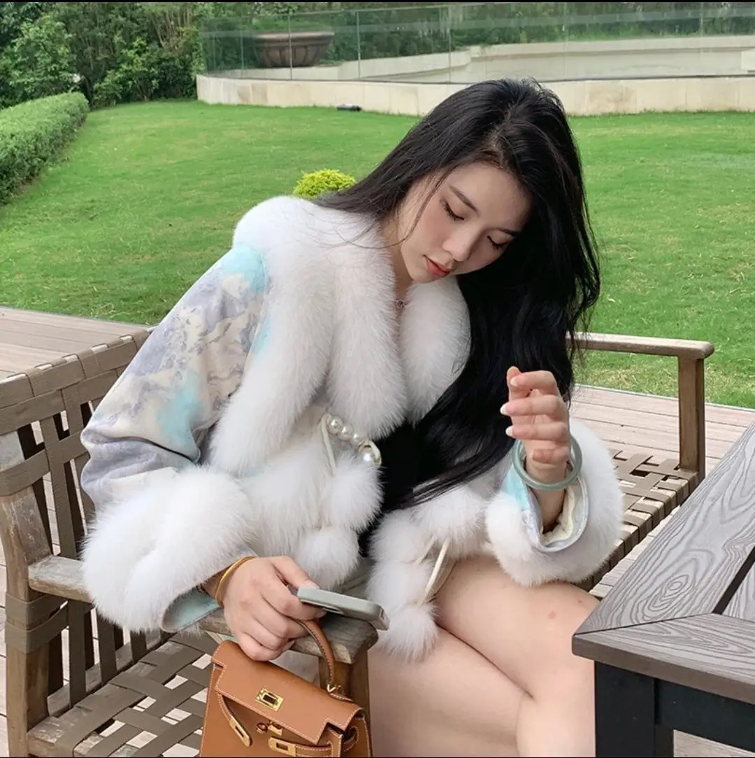 Korea Women'S Clothing Age-Reducing Jacket With Elegant Splicing DesignAutumn Winter New Fox Fur Fake Fur