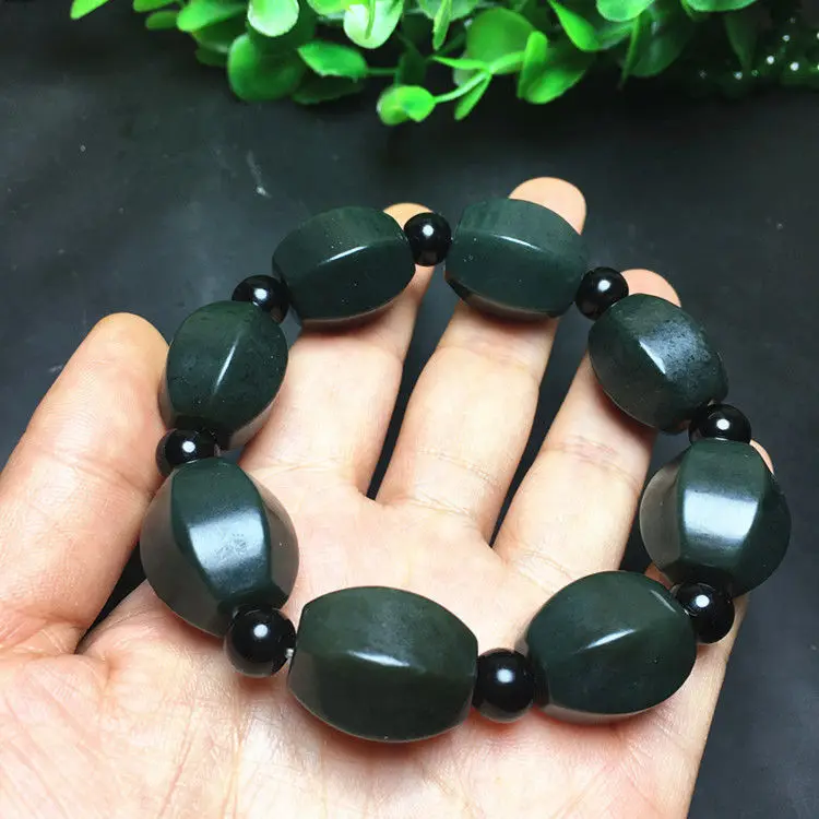 

Natural Green Jade Elastic Bead Bracelet Men Women Healing Jewelry Real Chinese Hetian Jades Stone Nephrite Amulet Bracelets