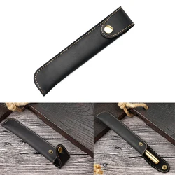 Vintage Handcrafted Leather Pen Case Pencilcase Protective Cover with Snap Closure Portable Office School Travel Supplies