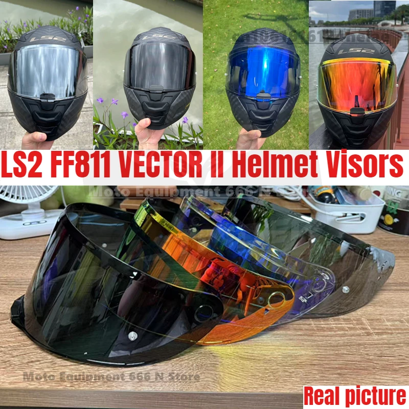 LS2 FF811 VECTOR II Helmet Visors Full Face Motorcycle Helmet Color Lens Black Silver Visor, Anti Fog Sticker