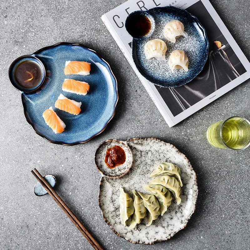 Creative Dumpling Plate with Vinegar Plate Ceramic Simple Tableware Household Dish Plate French Fries Shrimp Plate Japanese Sash