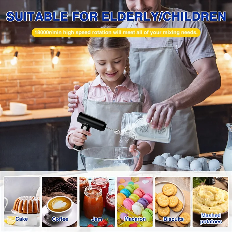 ABUN-Easy-To-Use Cordless Electric Whisk - 3 Speed Settings, USB Rechargeable For Convenient Baking And Mixing