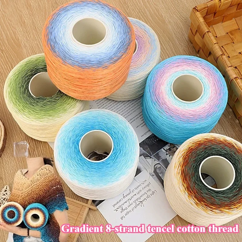 500g Neues Farbverlaufsgarn 8 Stränge Tencel-Baumwoll-Kuchengarn Sommer Handgemachtes DIY Häkel- und Strickgarn für Schals, Kleidung und Röcke