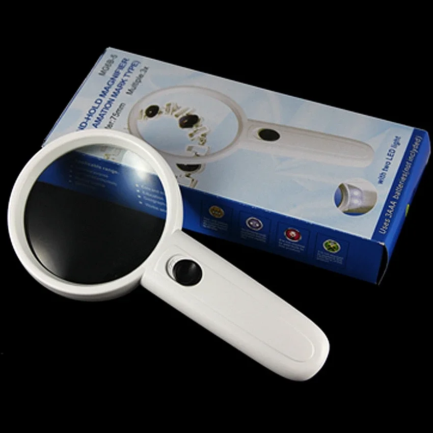 

Portable Magnification 3x Handheld Lighted Newspaper Reading Magnifier Optical Glass Magnifying Glass with LED Lights Loupe