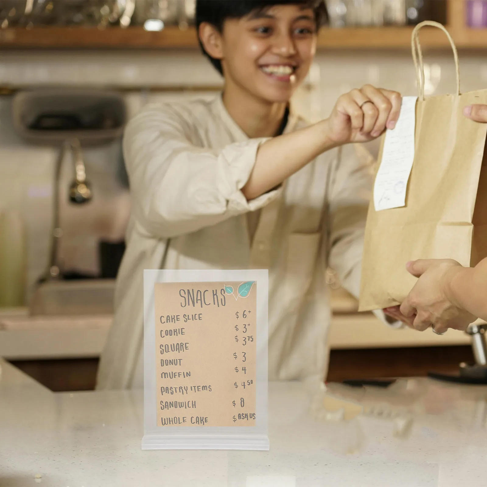 

2Pcs Display Stand A6 Double Sided T Shape Clear Acrylic Flyer Holder Vertical Menu Sign Holder for Restaurant Cafe Office