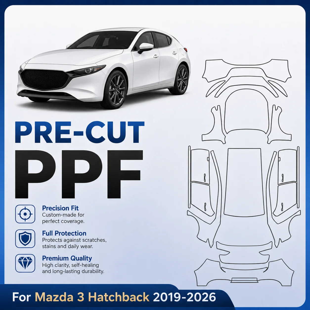 For Mazda 3 Hatchback 2019-2026 9Mil TPU Pre-cut PPF Matte Clear Paint Protective Film Custom Anti Scratch Self Healing Shield