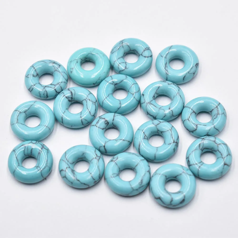 Naturstein Quarzkristall Tigerauge Opal Türkis Kreis 15mm Donut-Anhänger für DIY-Schmuckherstellung Halskette 26 Stück – Detail 6