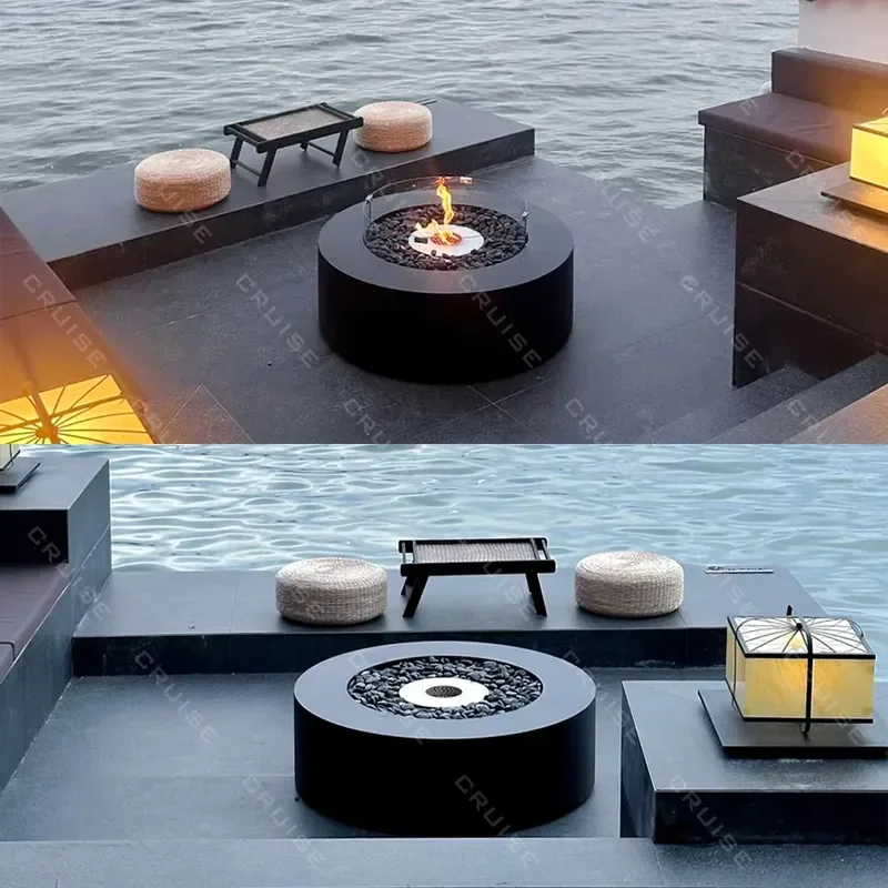 600mm Round Outdoor Fire Pit Table Wood Gas Alcohol BBQ Garden Furniture Freestanding Stove for Patio Camping Backyard