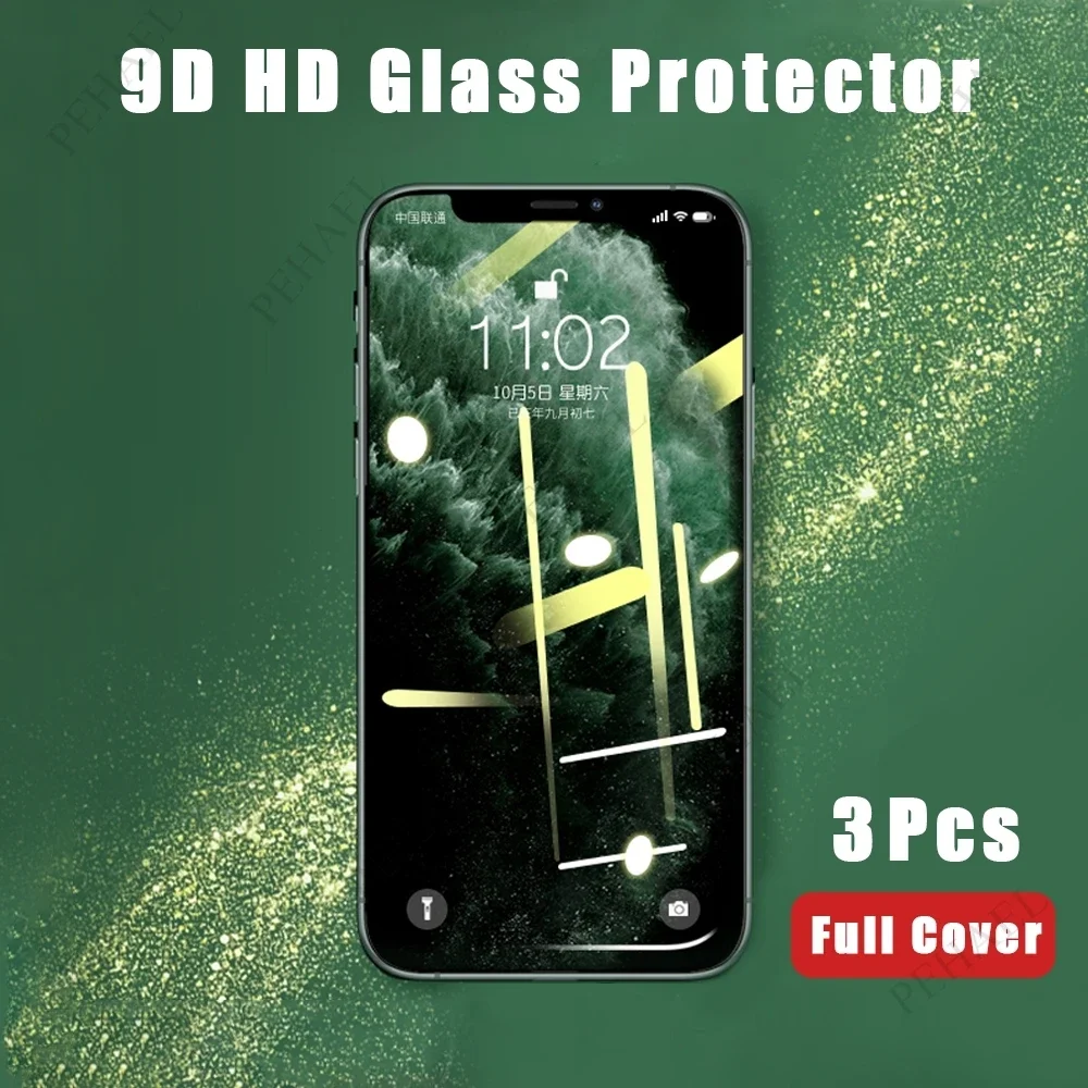 PEHAEL 3Pcs Full Cover Black Edge HD Tempered Glass Screen Protector for IPhone 15 14 13 12 11 Pro MAX X XS Max XR 6 7 8 Plus