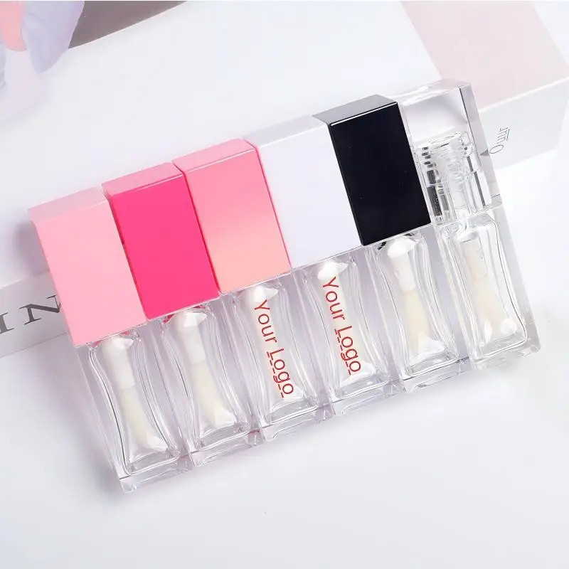 Custom Logo Empty Lipstick Lip Oil Tube with Big Wand Brush Square Clear Lip Gloss Tubes Containers Bottles Packaging 7ML 50PCS